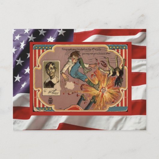 ヴィンテージ7月4日、お祝い、爆竹 インビテーションポストカード (正面)