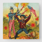 ヴィンテージ7月4日 スクエア壁時計 (正面)