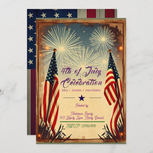 ヴィンテージ7月4日BBQパーティの招待状 招待状 (正面/裏面)