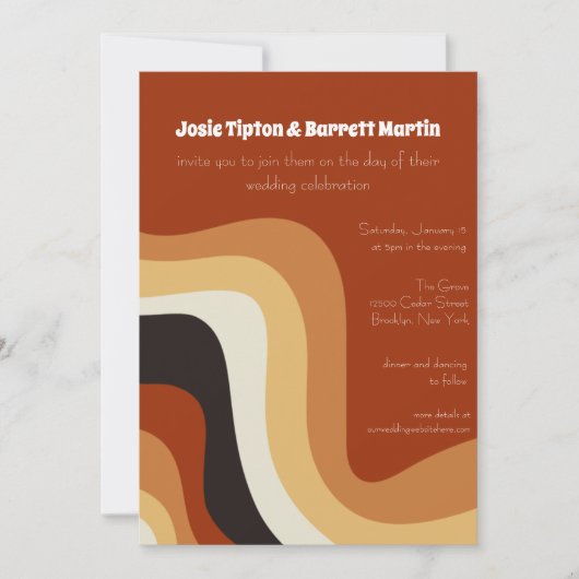 ヴィンテージ70年代の抽象芸術波がオレンジ結婚色 招待状 (正面)