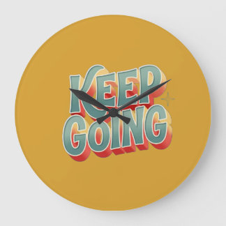 ヴィンテージ70年代風「Keep Going」カラフル引用 ラージ壁時計
