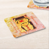 ヴィンテージ70年代 悲しいピエロの絵（D1） 編集可能 スクエアペーパーコースター (アングル)