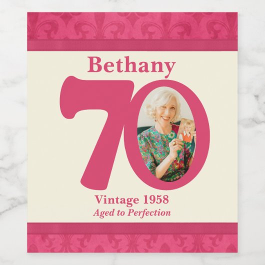 ヴィンテージ70歳の誕生日フォトカスタムワインラベル ワインラベル (シングルラベル)