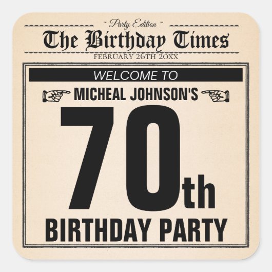 ヴィンテージ70誕生日オールド新聞おもしろいカスタム スクエアシール (正面)