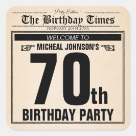 ヴィンテージ70誕生日オールド新聞おもしろいカスタム スクエアシール