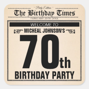 ヴィンテージ70誕生日オールド新聞おもしろいカスタム スクエアシール