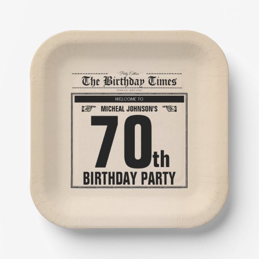 ヴィンテージ70誕生日オールド新聞おもしろいカスタム ペーパープレート (正面)
