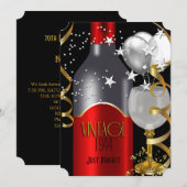 ヴィンテージ70誕生日レッドワインブラック金ゴールドシルバー2 招待状 (正面/裏面)
