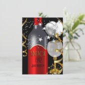 ヴィンテージ70誕生日レッドワインブラック金ゴールドシルバー 招待状 (スタンド正面)