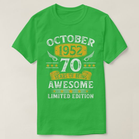 ヴィンテージ70誕生日1952年10月70歳G Tシャツ (デザイン正面)