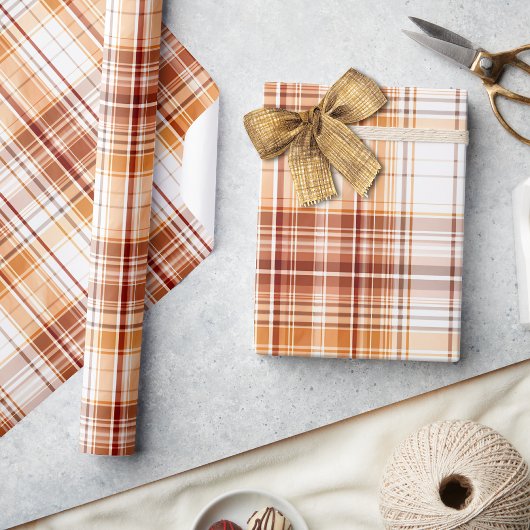 ヴィンテージ70sブラウンプレイドファームハウスラックスクリスマス ラッピングペーパー