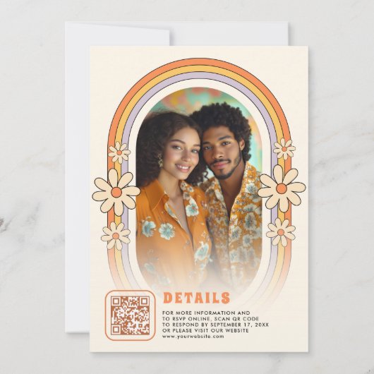 ヴィンテージ70sレトロカラフルGroovyフレー結婚ム 招待状 (裏面)