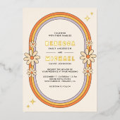 ヴィンテージ70sレトロカラフルGroovy結婚の金ゴールド 箔招待状 (正面)