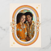 ヴィンテージ70sレトロカラフルGroovy結婚の金ゴールド 箔招待状 (裏面)