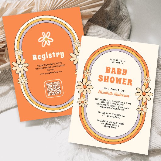 ヴィンテージ70sレトロカラフルGroovy Baby Shower 招待状