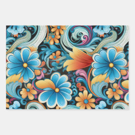 ヴィンテージ70sレトロヒッピースタイルフラワーパワーボホ ラッピングペーパーシート