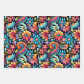 ヴィンテージ70sレトロヒッピースタイルフラワーパワーボホ ラッピングペーパーシート (正面3)