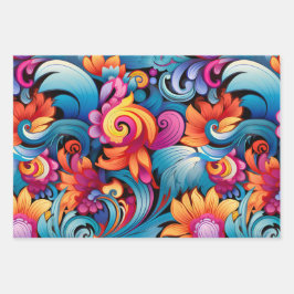 ヴィンテージ70sレトロヒッピースタイルフラワーパワーボホ ラッピングペーパーシート