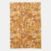 ヴィンテージ70sレトロフローラルパターンブラウンイエロー キッチンタオル (縦)