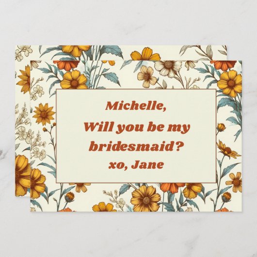 ヴィンテージ70sワイルドフラワーボホの花嫁の提案 ノートカード (正面/裏面)