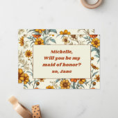 ヴィンテージ70sワイルドフラワーボホメイド・オブ・オーナー（花嫁付き添い人）提案 ノートカード (正面/裏面インサイチュ)