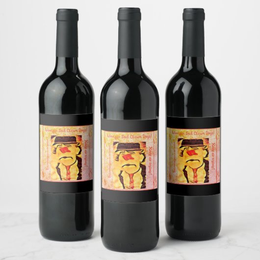 ヴィンテージ70s悲しいピエロスケッチ(D1)編集可能 ワインラベル (ボトル)
