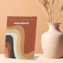 ヴィンテージ70s抽象芸術焼きオレンジ結婚の歓迎 台座サイン