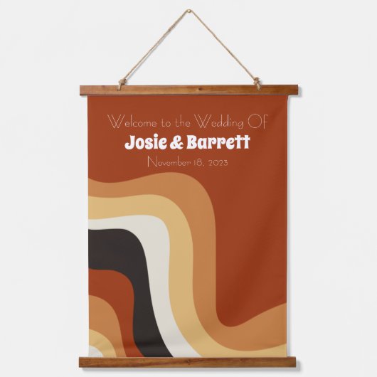 ヴィンテージ70s抽象芸術焼きオレンジ結婚の歓迎 吊り下げ型タペストリー (正面)