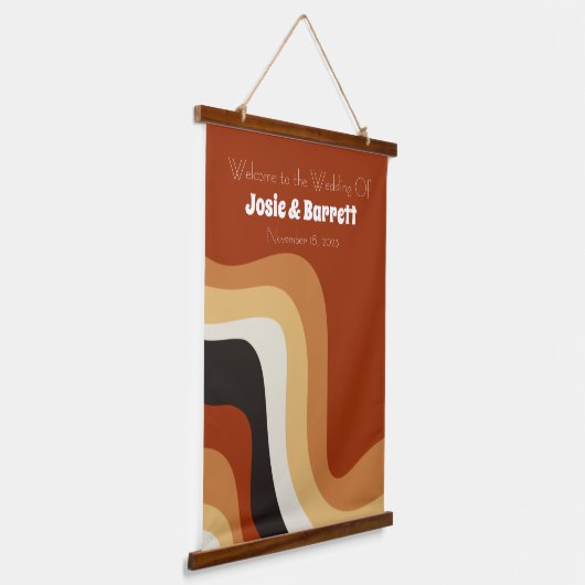 ヴィンテージ70s抽象芸術焼きオレンジ結婚の歓迎 吊り下げ型タペストリー (傾斜あり)