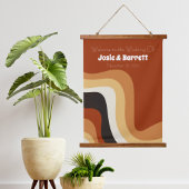 ヴィンテージ70s抽象芸術焼きオレンジ結婚の歓迎 吊り下げ型タペストリー