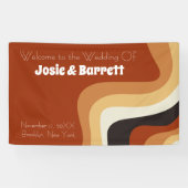 ヴィンテージ70s抽象芸術焼きオレンジ結婚の歓迎 横断幕 (横)