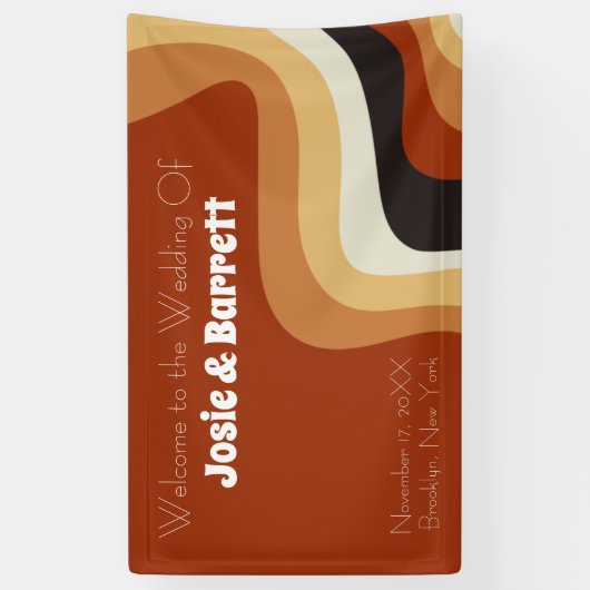 ヴィンテージ70s抽象芸術焼きオレンジ結婚の歓迎 横断幕 (縦)