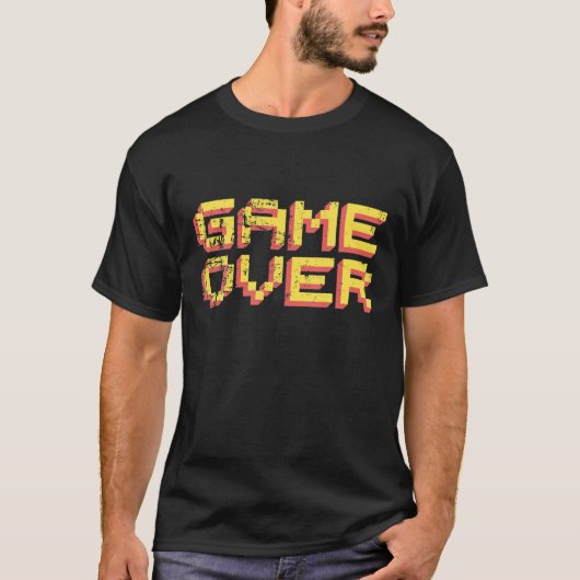 ヴィンテージ70s 80sゲームover Pixel TxtレトロビデオAr Tシャツ (正面)