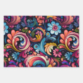 ヴィンテージ70s Boho サイケデリック Swirl Set of 3 ラッピングペーパーシート (正面3)