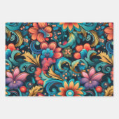 ヴィンテージ70s Boho サイケデリック Swirl Set of 3 ラッピングペーパーシート (正面)