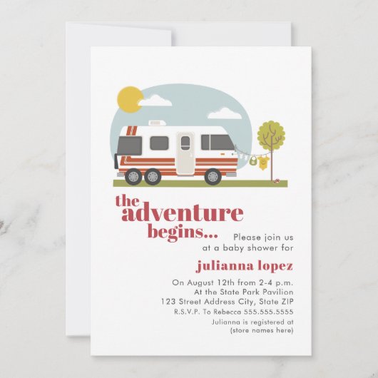 ヴィンテージ70s RVモーターホーム中立ベビーシャワーインビット 招待状 (正面)