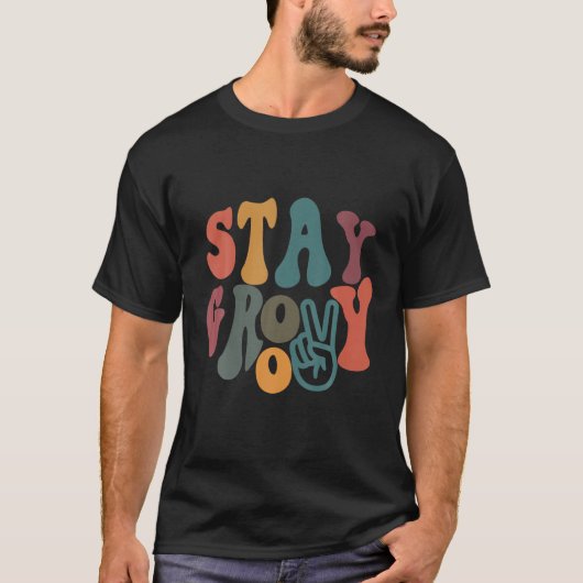 ヴィンテージ70S Vibes Peace Hippie Stay Groovy Tシャツ (正面)