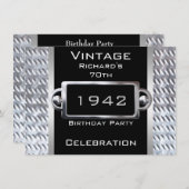 ヴィンテージ70thブラックメタル誕生日パーティー 招待状 (正面/裏面)