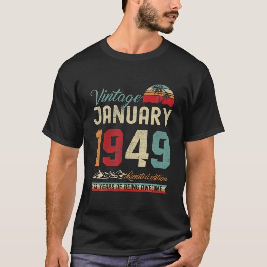 ヴィンテージ73世誕生日1949年1月73歳 Tシャツ (正面)