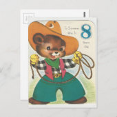 ヴィンテージ8歳ハッピーバースデーベア ポストカード (正面/裏面)