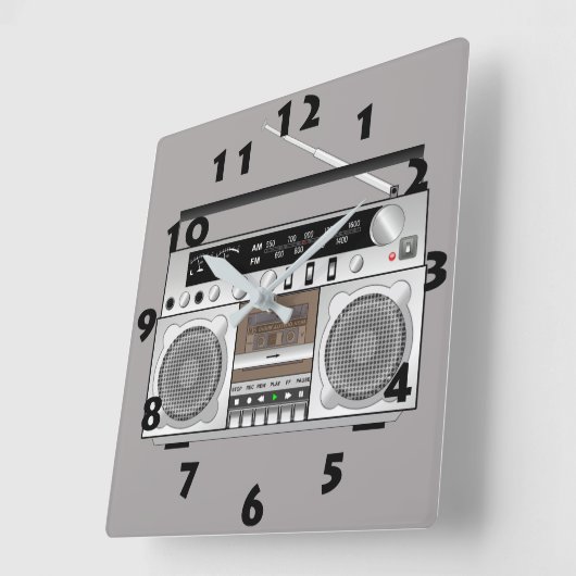 ヴィンテージ80のクラシック無線テーププレーヤ スクエア壁時計 (傾斜)