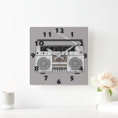 ヴィンテージ80のクラシック無線テーププレーヤ スクエア壁時計 (ホーム)