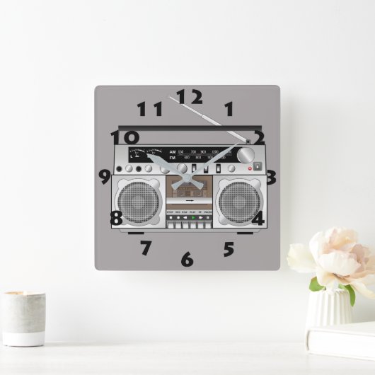 ヴィンテージ80のクラシック無線テーププレーヤ スクエア壁時計 (ホーム)