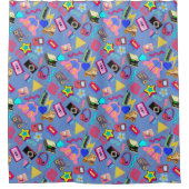 ヴィンテージ80のパターン01.w LBlue BG シャワーカーテン (正面)