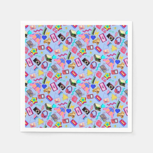 ヴィンテージ80のパターン01.w LBlue BG スタンダードカクテルナプキン (正面)