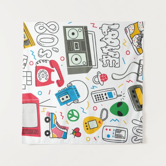 ヴィンテージ80年代のブームボックス付きドール、テレビ タペストリー (正面(横))