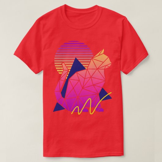 ヴィンテージ80年代の幾何学模様の猫（日没） Tシャツ (デザイン正面)