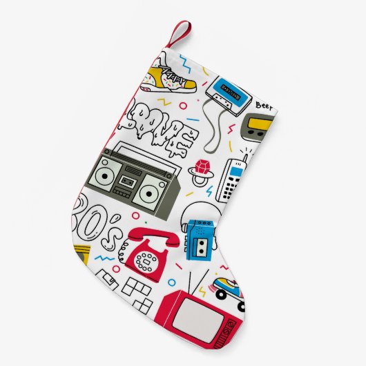 ヴィンテージ80年代90年代のドードルコレクション。 スモールクリスマスストッキング (正面 (吊り時))