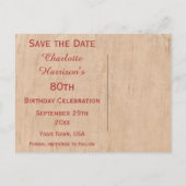 ヴィンテージ80誕生日レッドローズ木枠 案内ポストカード (裏面)