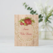 ヴィンテージ80誕生日レッドローズ木枠 案内ポストカード (スタンド正面)